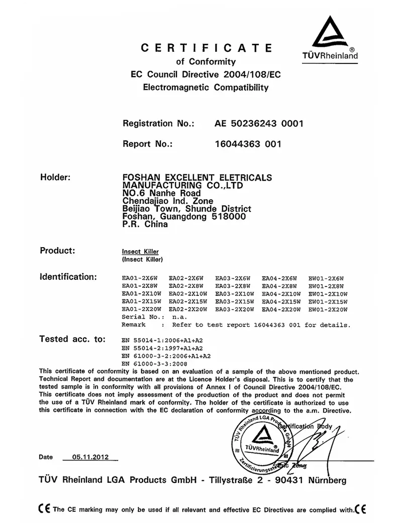 CE EMC Certificate Insect Killer